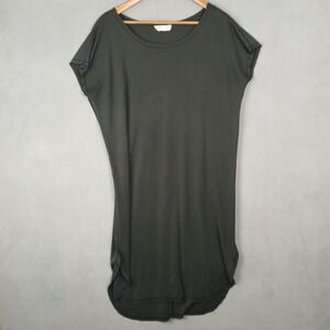 Double Zero Drop Shoulder Midi Dress Womens Medium Black High Low Hem Cap Sleeve